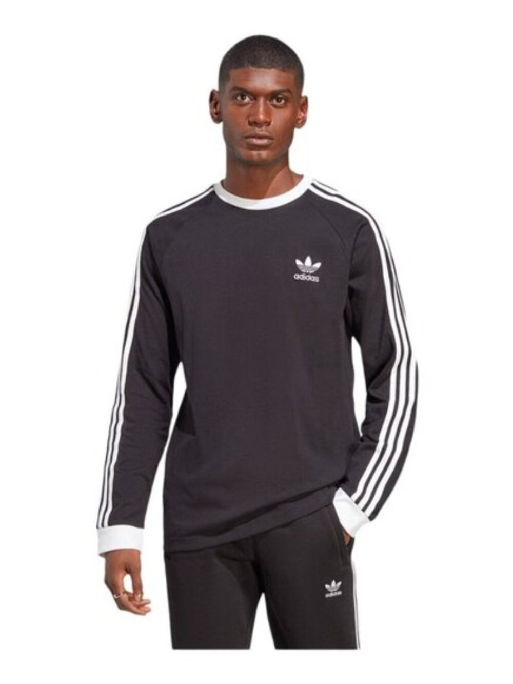 Adidas Men's 2XL Classics 3-Stripes Long Sleeve Tee Black White Slim Fit Top New